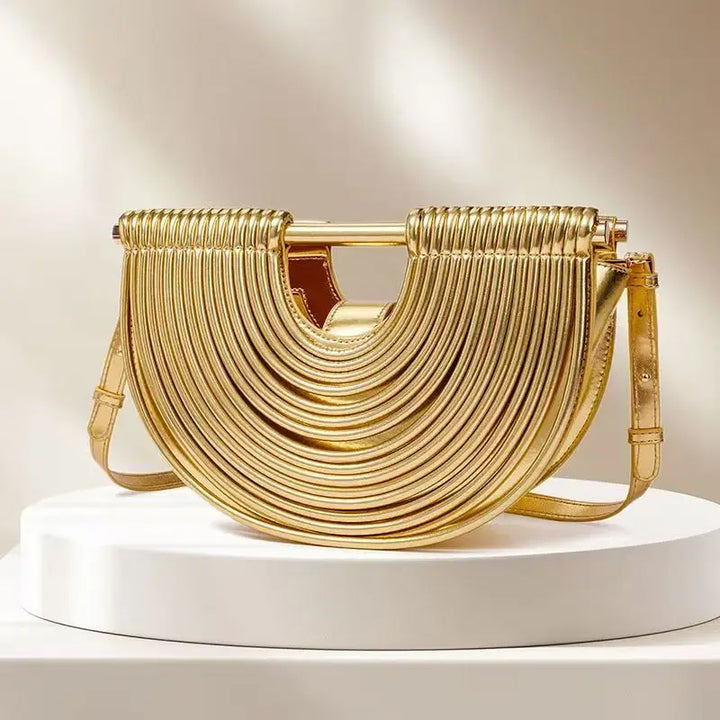 Celeste Metallic Woven Crescent Shoulder Bag