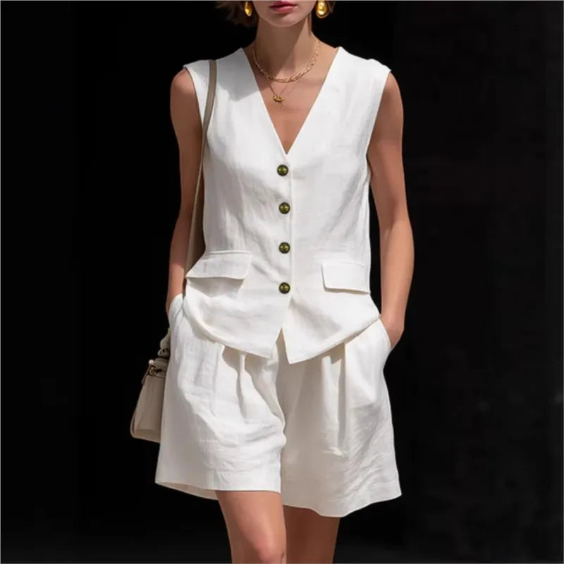 Aubrey Button Vest Shorts Set