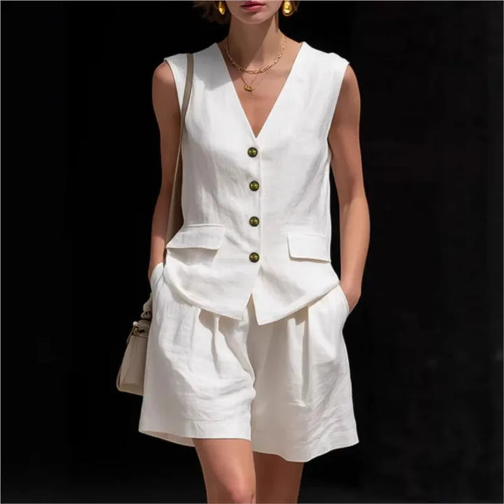 Aubrey Button Vest Shorts Set