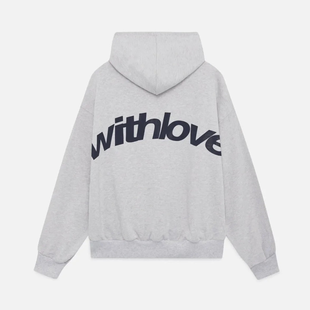 Gray hoodie with withlove graphic back print