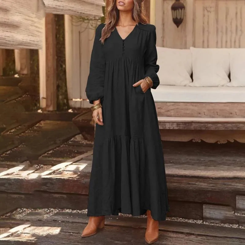 Sherry Comfortable V Neck Cotton Maxi Dress