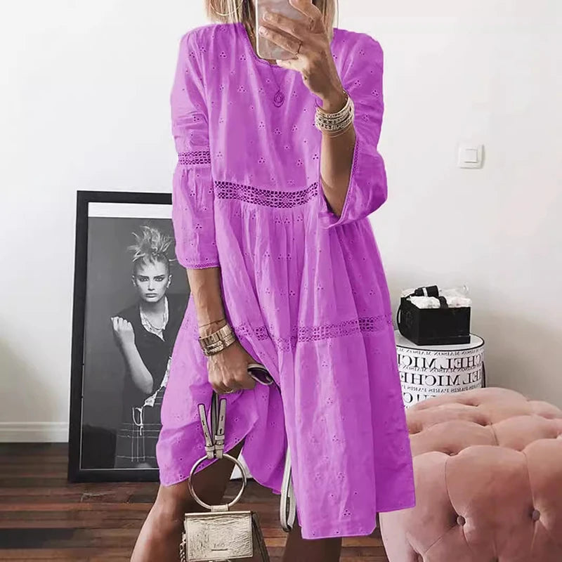 Rosalie Long Sleeve Lace Trim Midi Dress