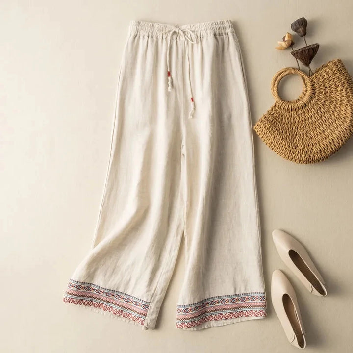 Zara Embroidered Wide Leg Linen Pants