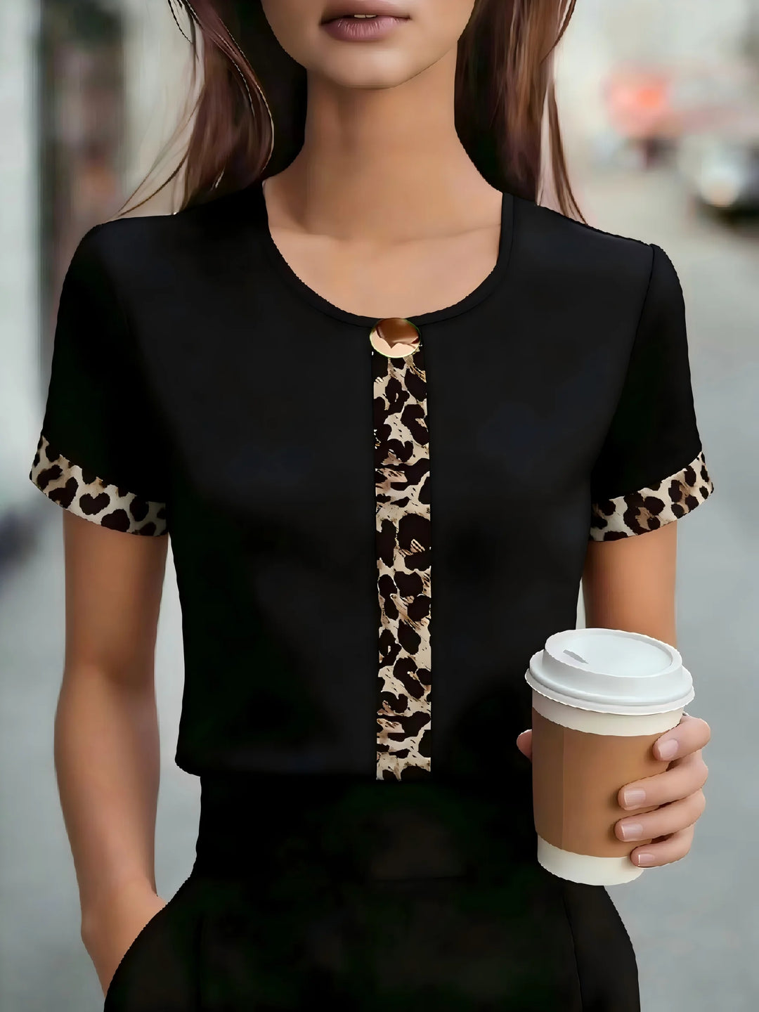 Aylin Leopard Trim Blouse