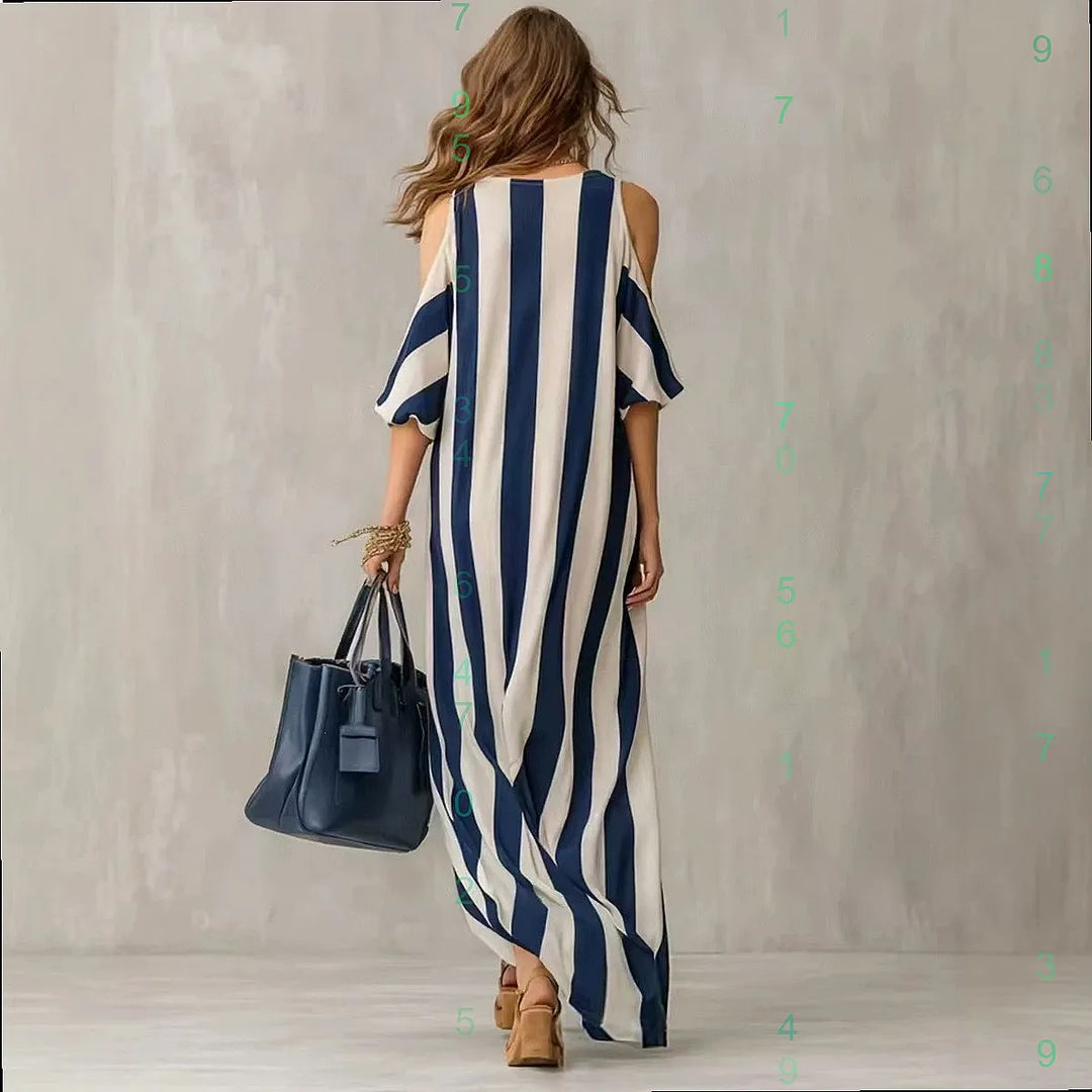 Sydney Off Shoulder Stripe Split Maxi Dress