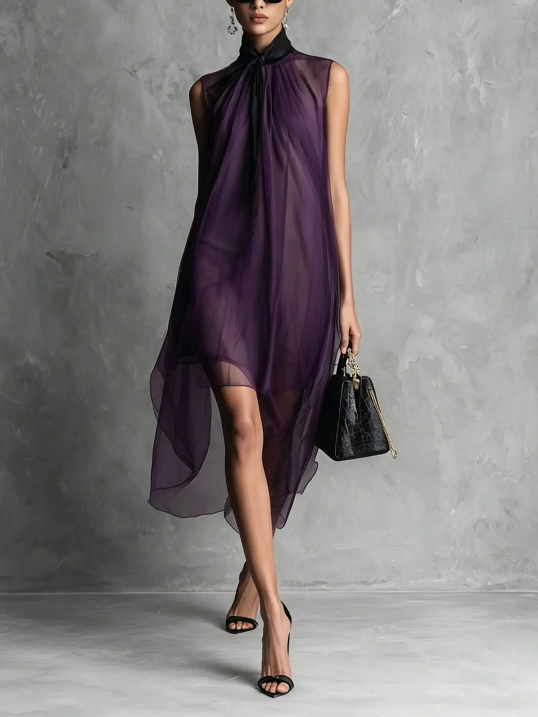 Annalise Sleeveless Bow Neck Chiffon Midi Dress