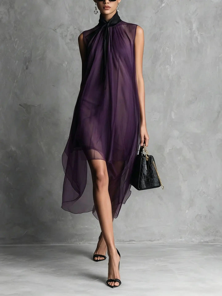 Annalise Sleeveless Bow Neck Chiffon Midi Dress