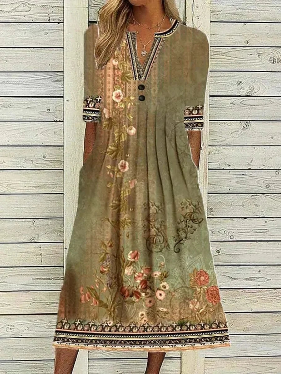 Brielle Floral Boho Print Midi Dress
