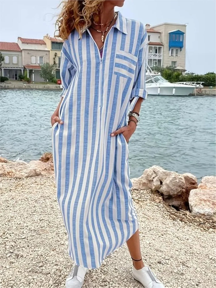 Delia Striped Maxi Shirt Dress