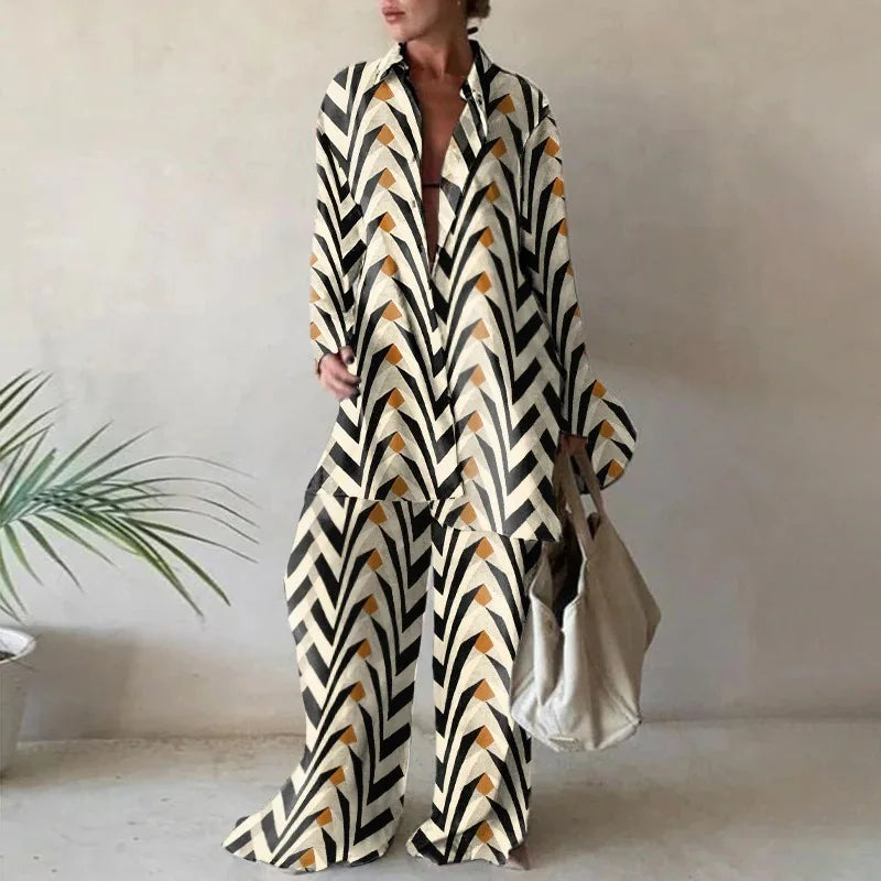 Valencia Geometric Print Long Sleeve Trouser Set