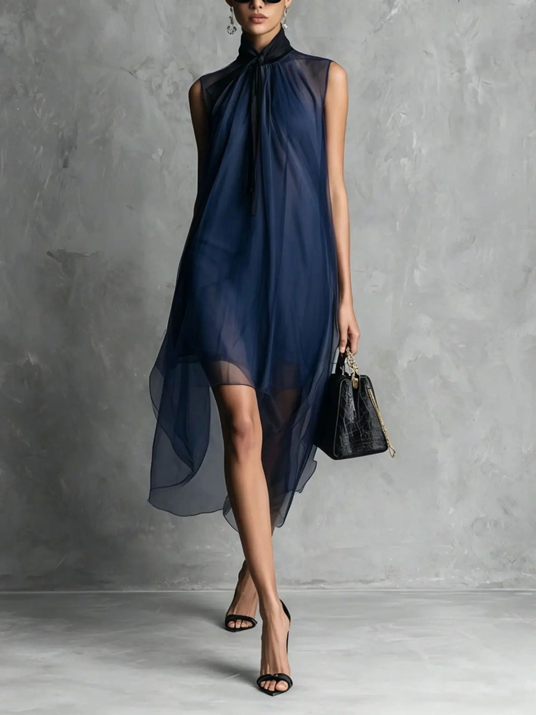 Annalise Sleeveless Bow Neck Chiffon Midi Dress