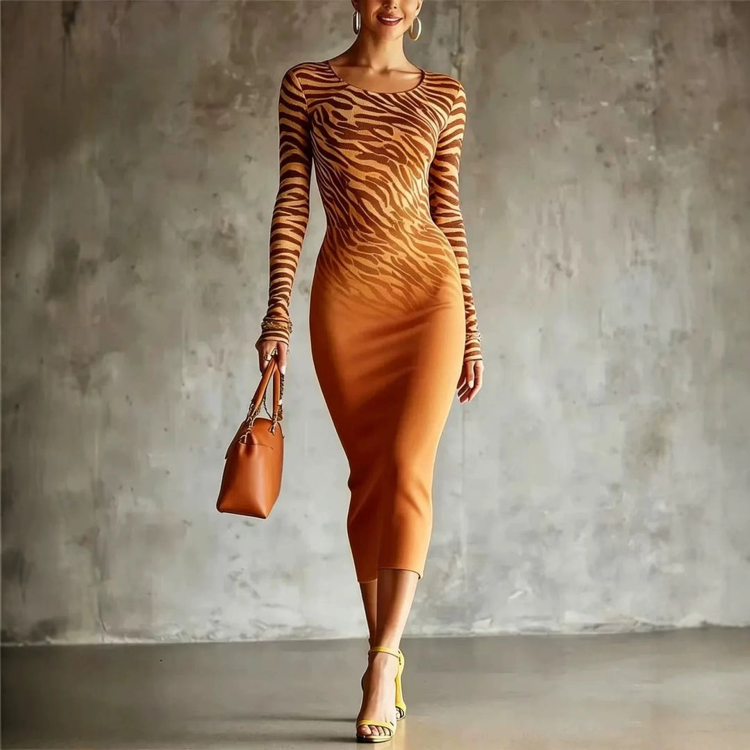 Celeste Zebra Pattern Midi Dress