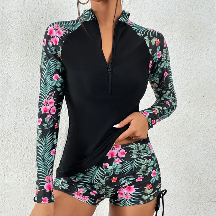Tropical Zip Rash Guard Set