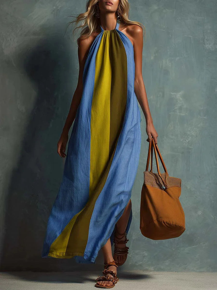 Zafira Color Block Halter Maxi Dress