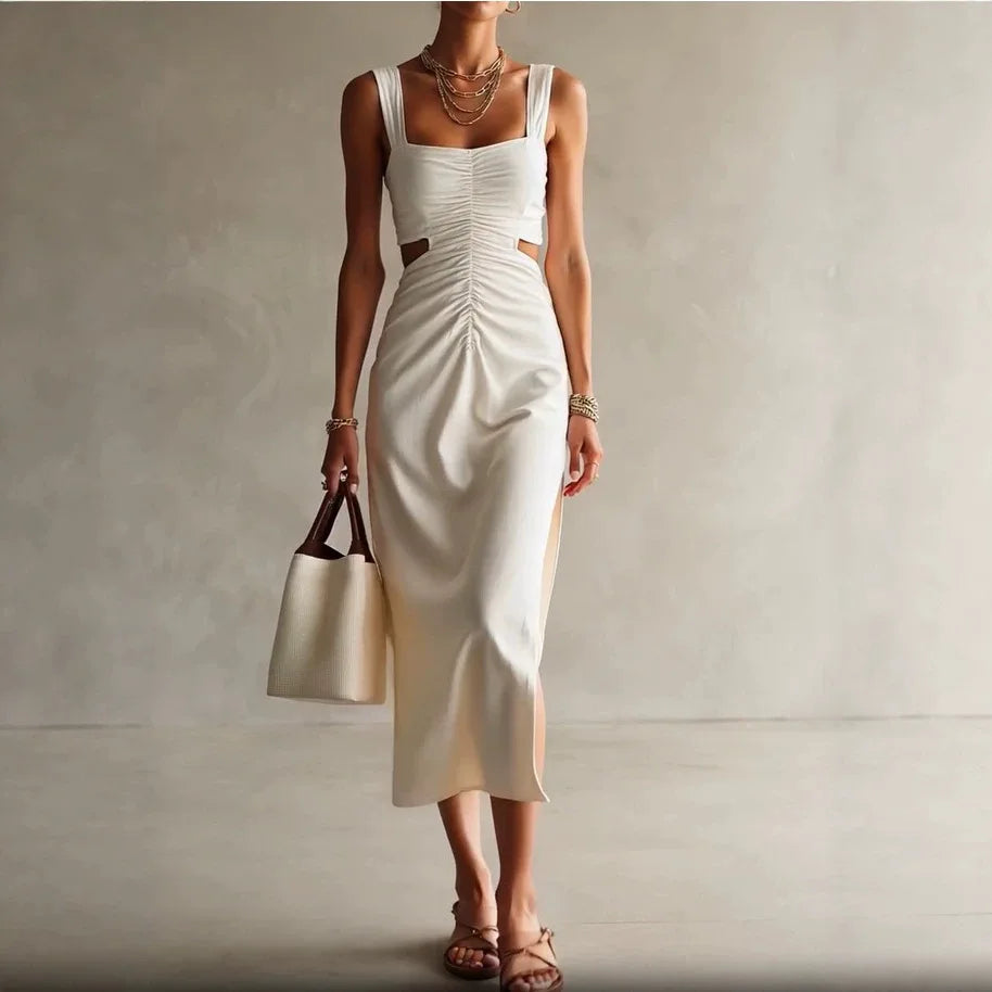Elara Chic Ruched Maxi Dress