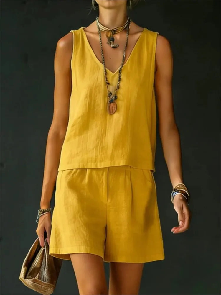 Diana Sleeveless V Neck Short Set