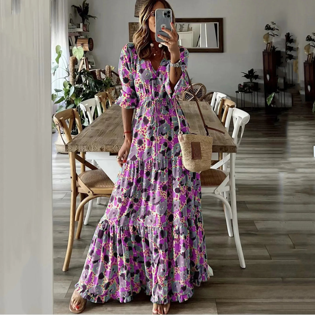 Genevieve Boho Print Vintage Summer Dress