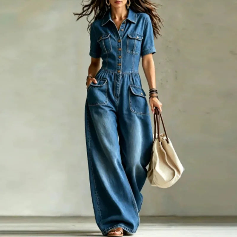 Delphine Denim Wide Leg Jumpsuit