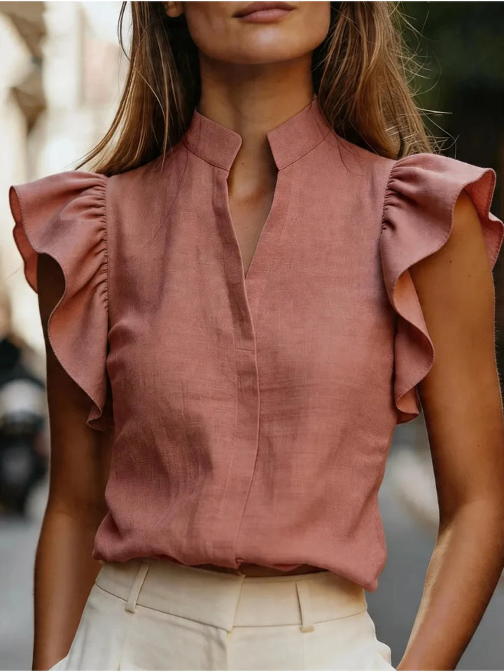 Heidi Ruffle Sleeve V Neck Blouse