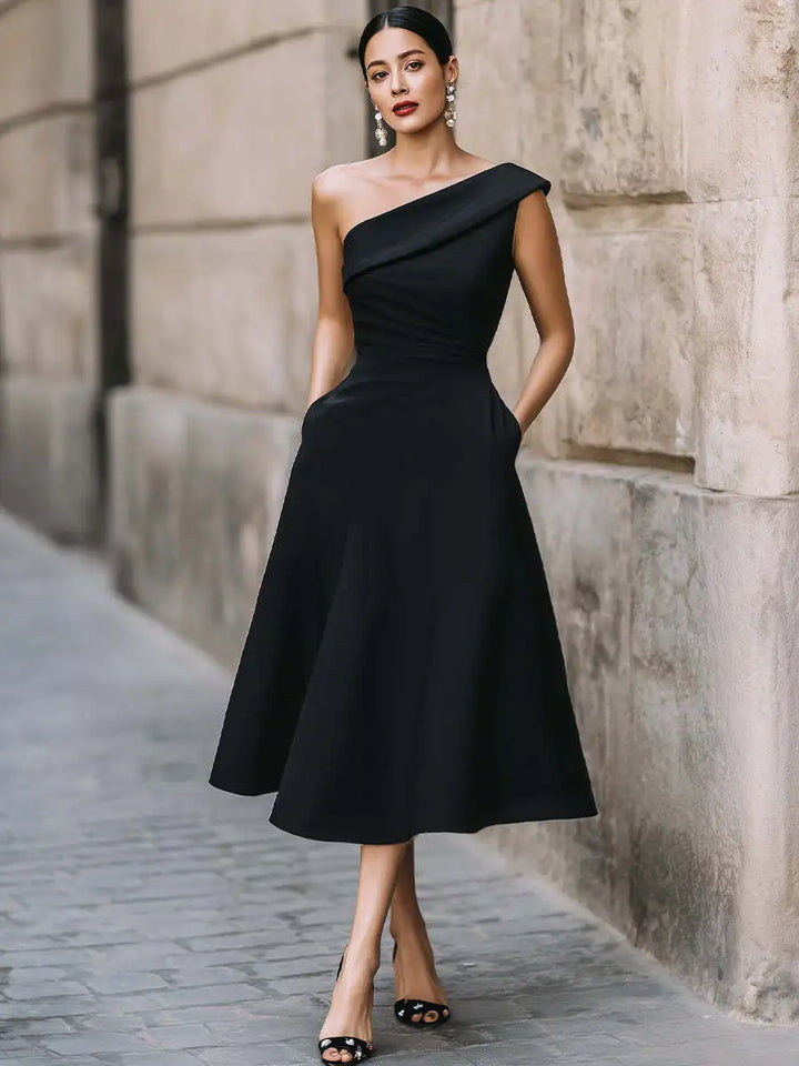 Eileen Elegant One Shoulder Midi Dress