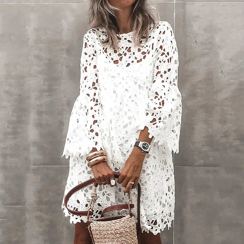 Elaria Elegant Eyelet Lace Mini Dress