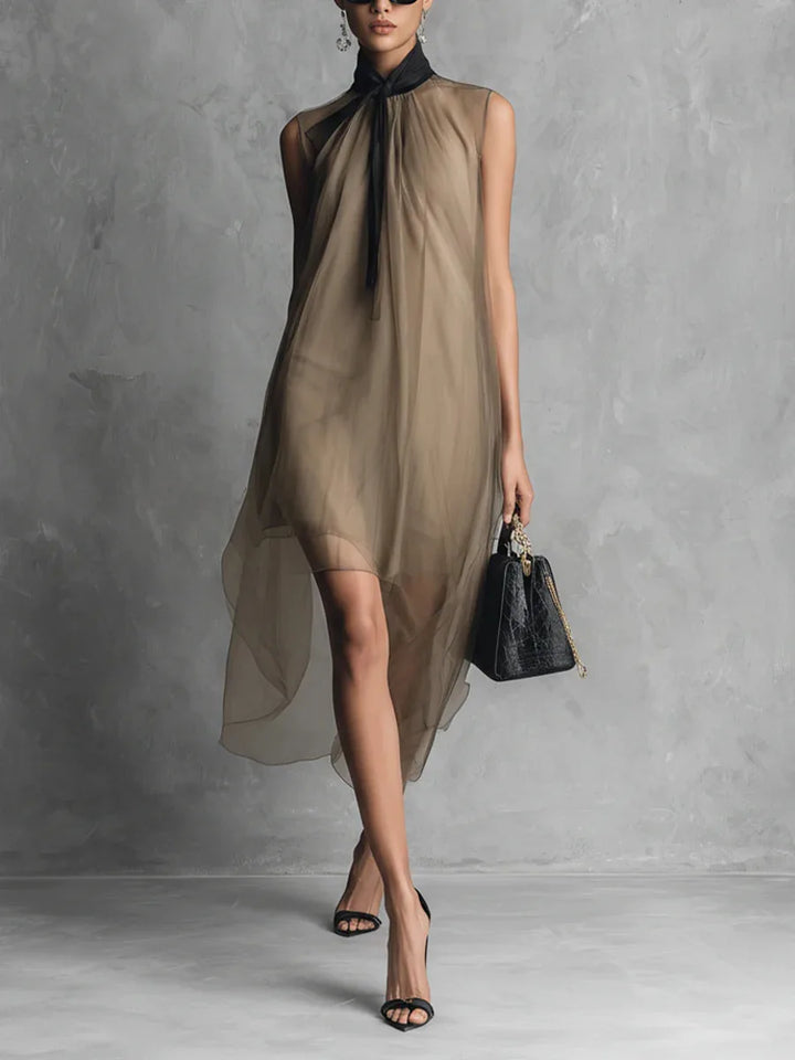 Annalise Sleeveless Bow Neck Chiffon Midi Dress
