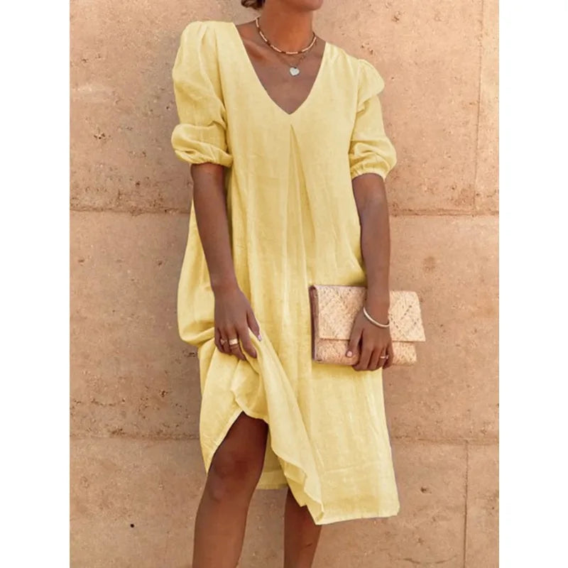 Elara Puff Sleeve Midi Dress