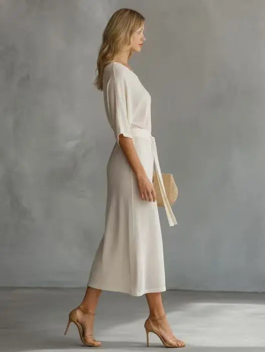 Bianca Off Shoulder Waist Tie Midi Dress