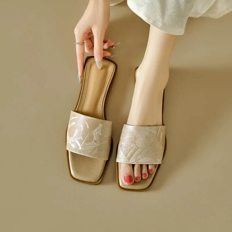 Serene Floral Embossed Square Toe Sandals