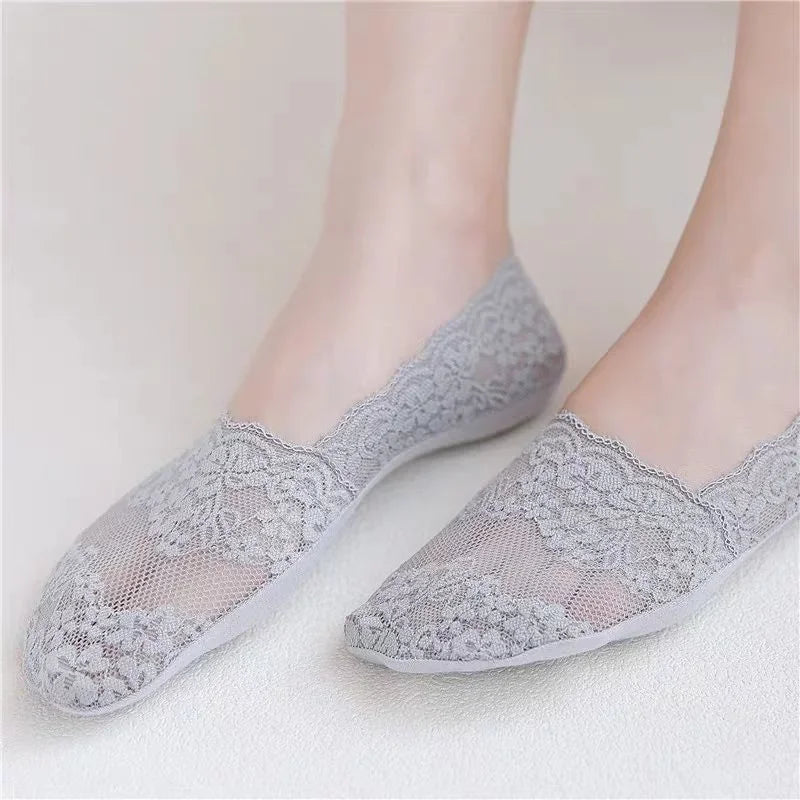 Ameile Cotton Floral Lace No-Show Socks