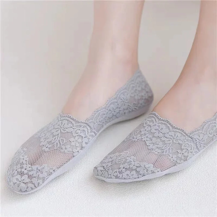 Ameile Cotton Floral Lace No-Show Socks