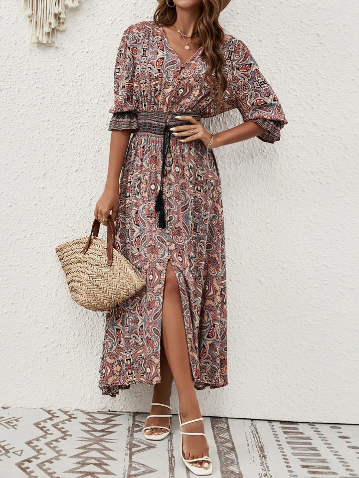 Seraphina Bohemian Tie Waist Maxi Dress