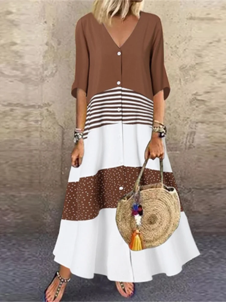 Savannah Color Blocked V Neck Maxi Dress