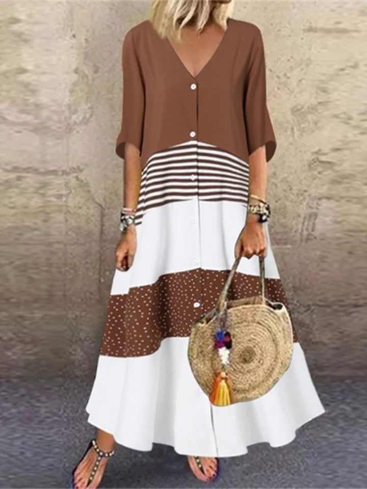 Savannah Color Blocked V Neck Maxi Dress