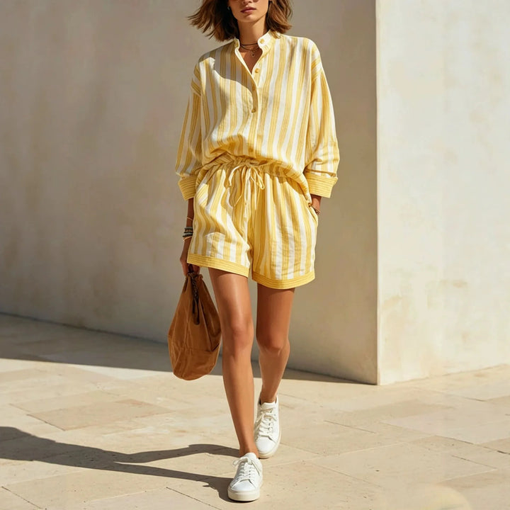 Ruby Soft Striped Short Sleeve Summer Two Piece Set