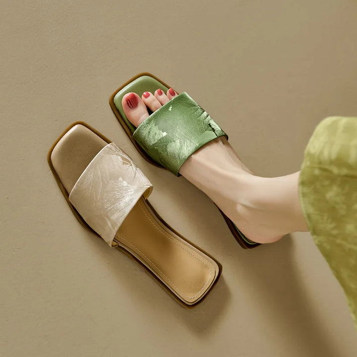 Serene Floral Embossed Square Toe Sandals