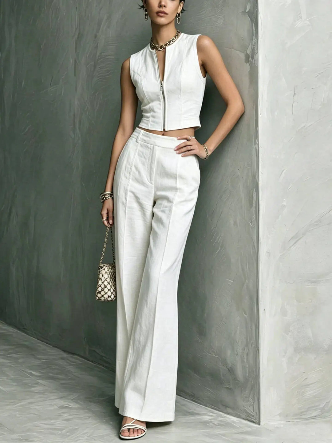Belle Zip Front Trouser Set