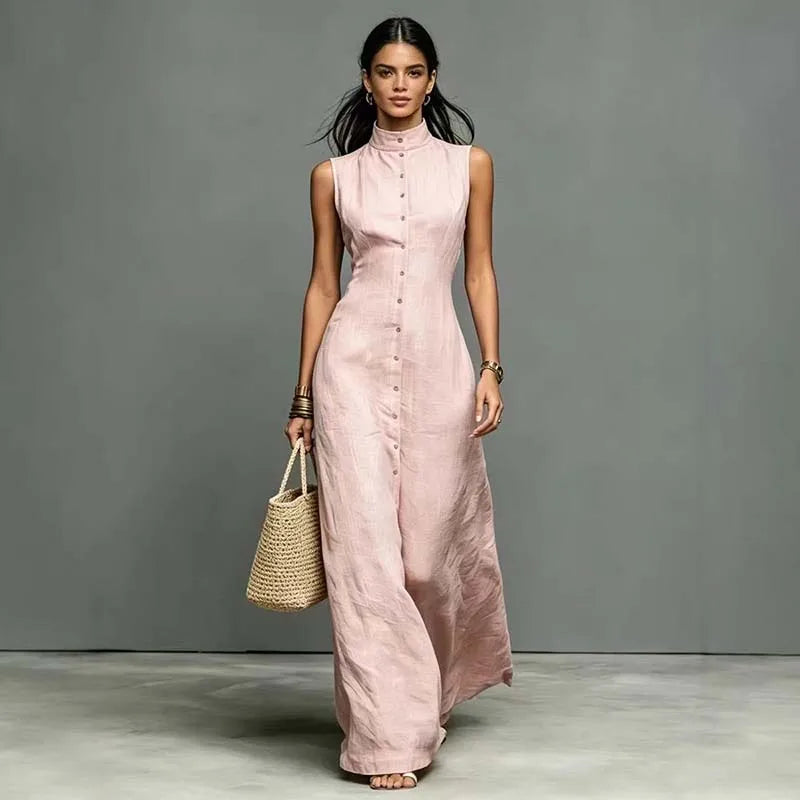 Jennie Stand Collar Sleeveless Maxi Dress