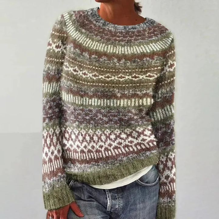 Olive and brown multicolor Fair Isle sweater