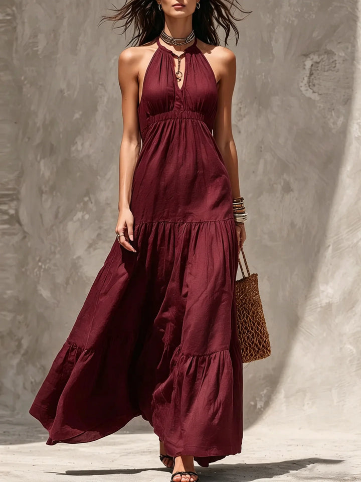 Marisol Bohemian Halter Tiered Maxi Dress