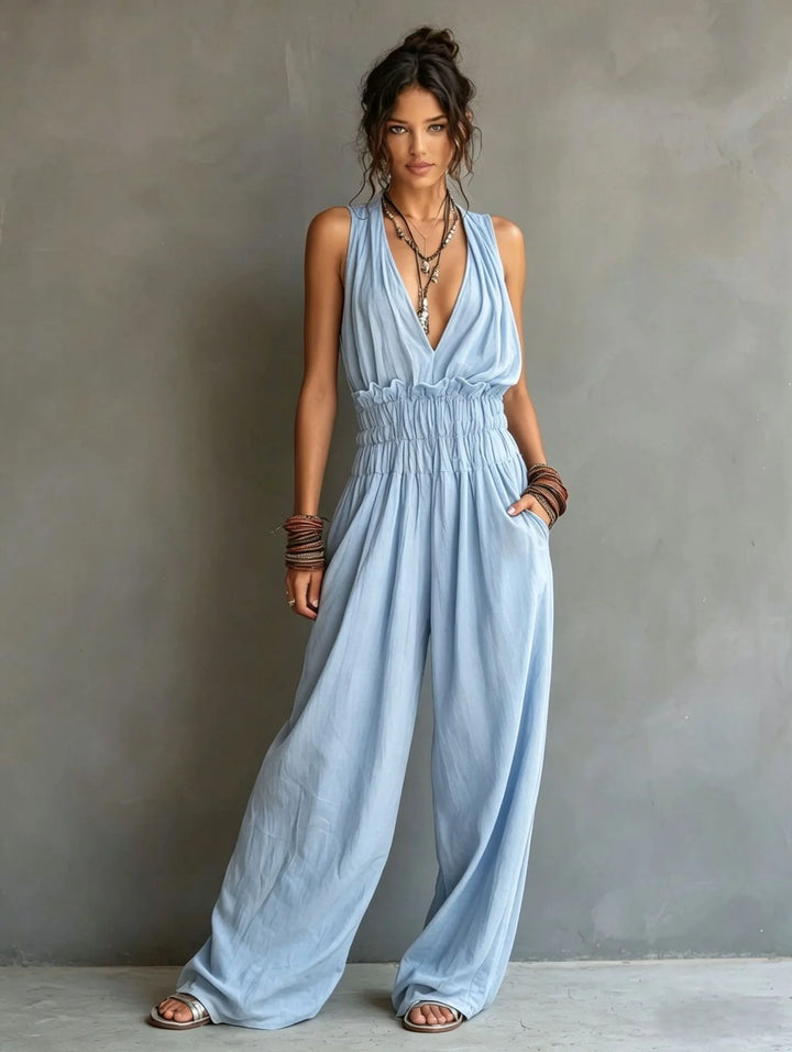 Daphne Deep V Neck Wide Leg Jumpsuit