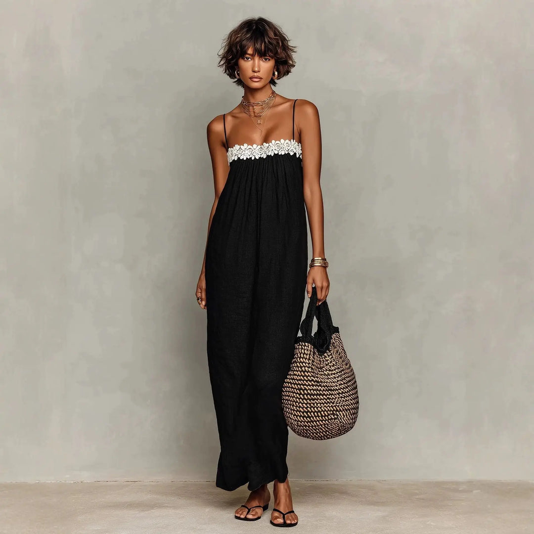 Zaria Contrast Trim Elegant Maxi Dress