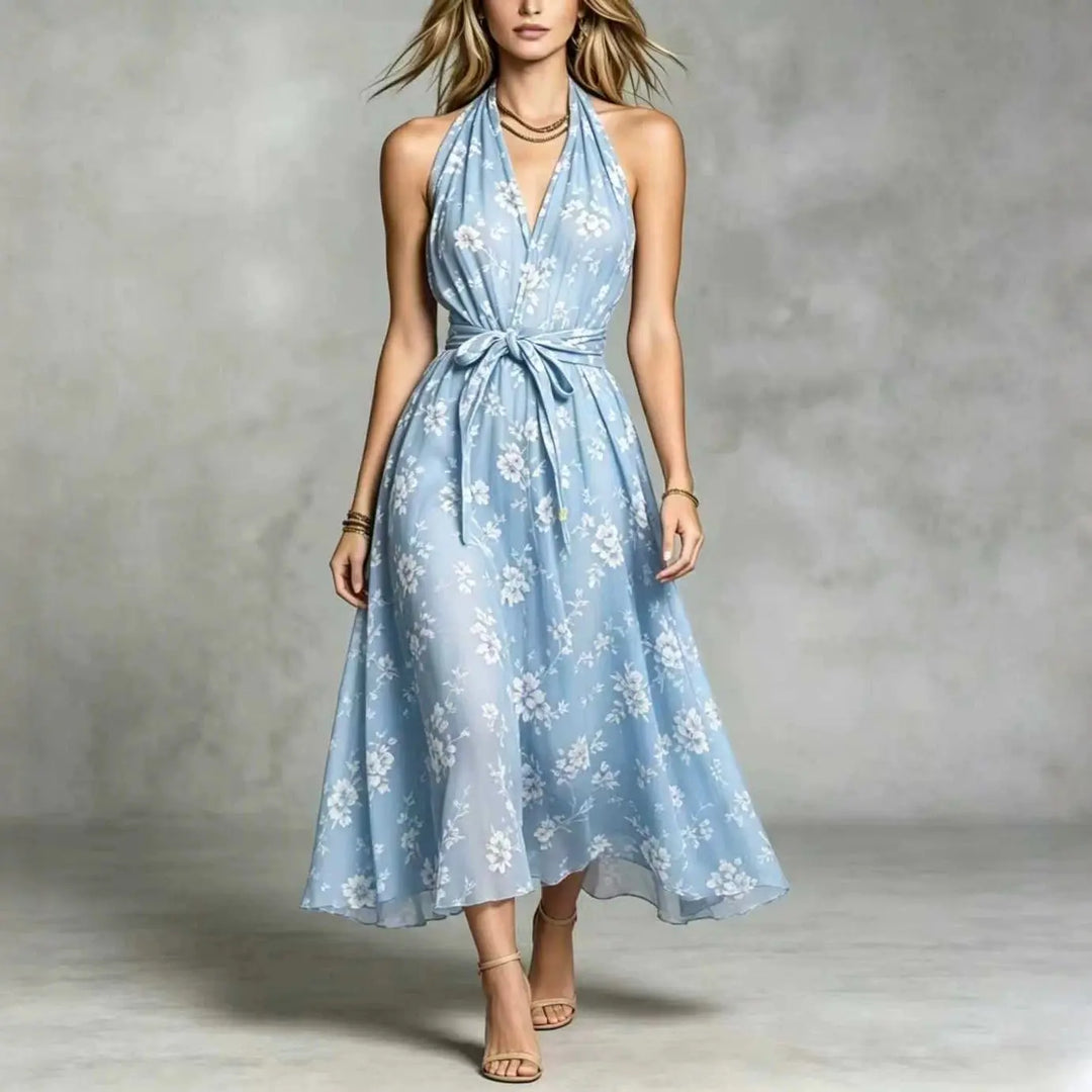 Marigold Bohemian Floral Print Wedding Guest Dress