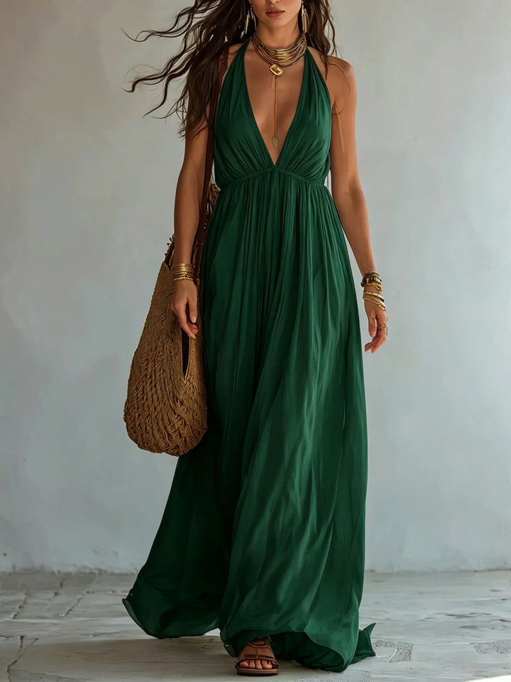 Evelina Deep V Neck Maxi Dress