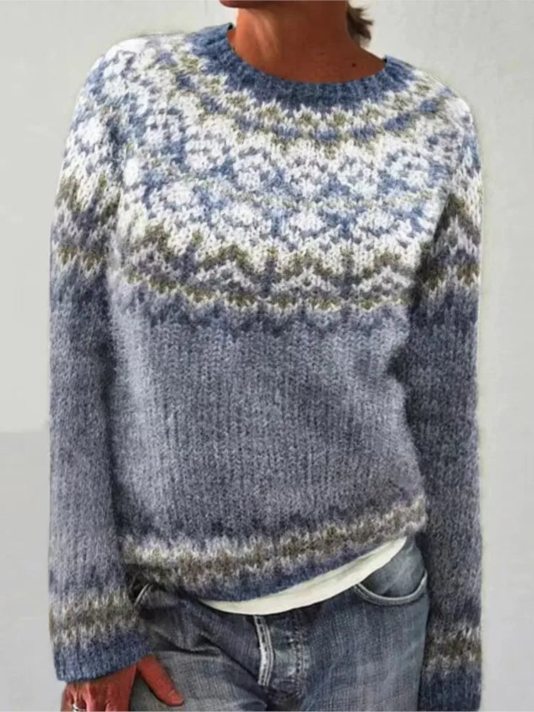 Blue ombre Fair Isle sweater with patterned yoke