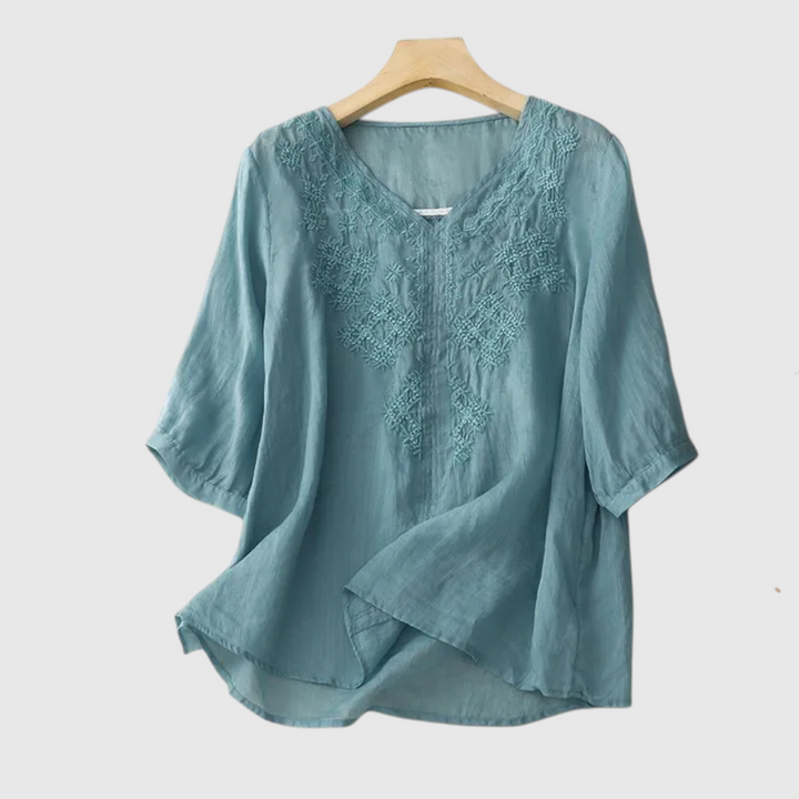 Evelina Embroidered Linen Blouse