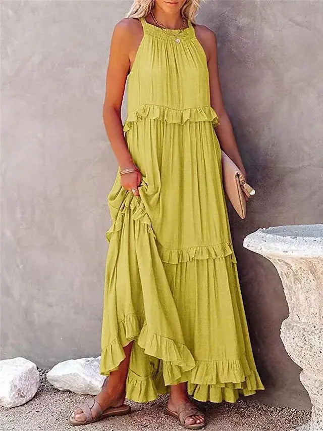 Avah Ruffle Trim Maxi Dress