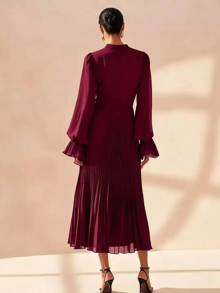 Amelie Pleated Ruffle Midi Dress