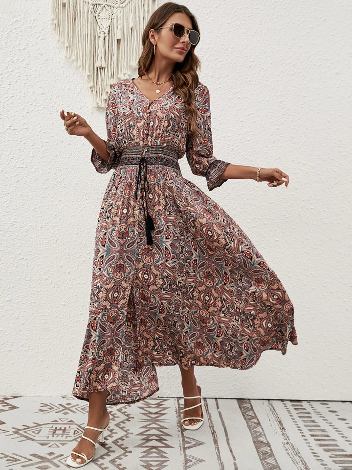 Seraphina Bohemian Tie Waist Maxi Dress
