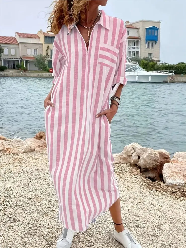 Delia Striped Maxi Shirt Dress